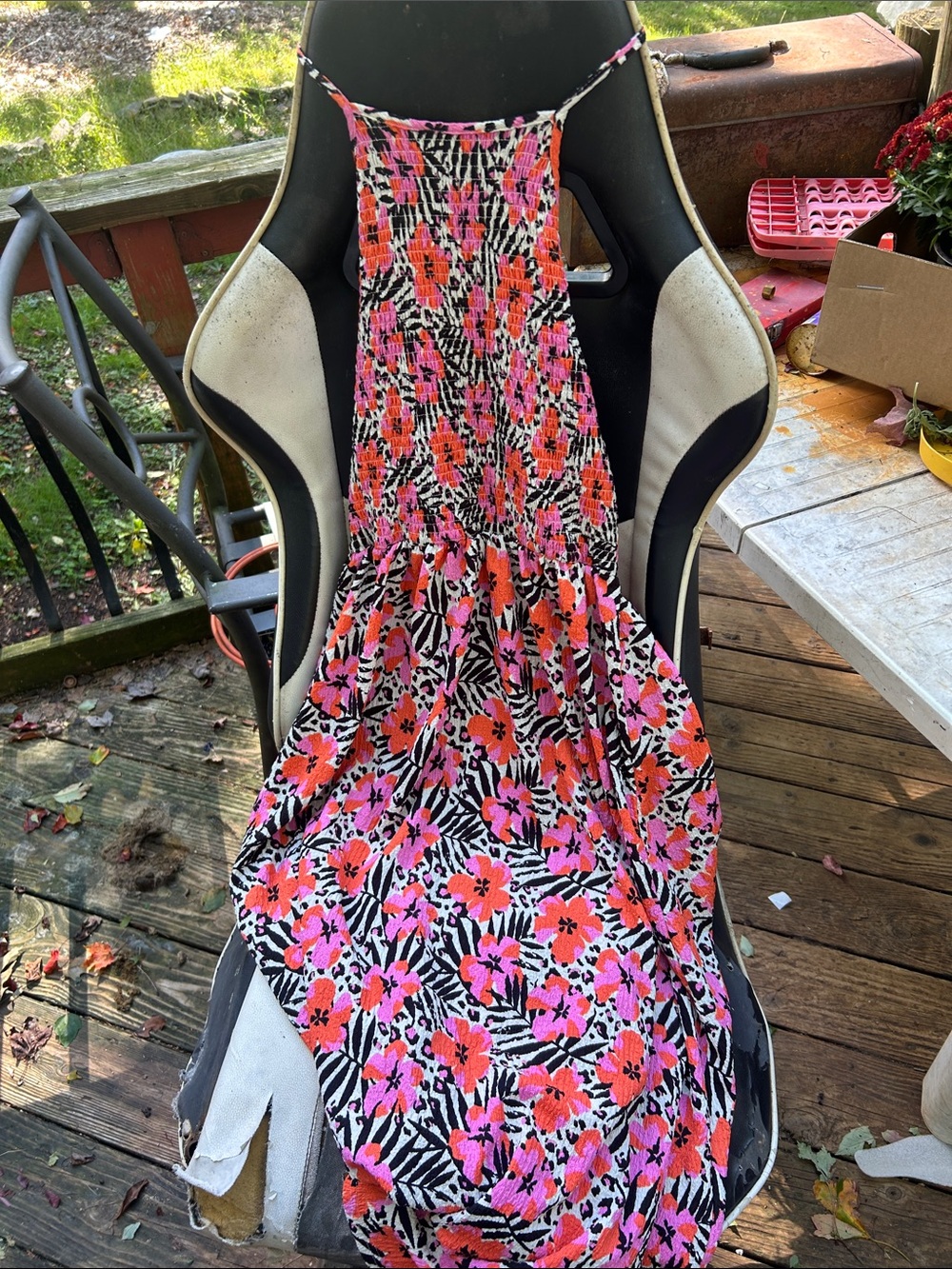 Floral Zebra Print Spaghetti-Strap Maxi Dress - Pink & Orange